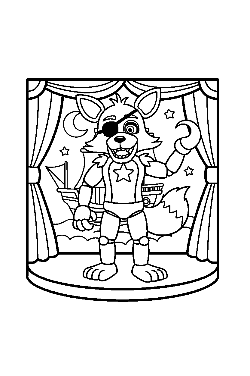 fnaf foxy waving in animatronic stage line art