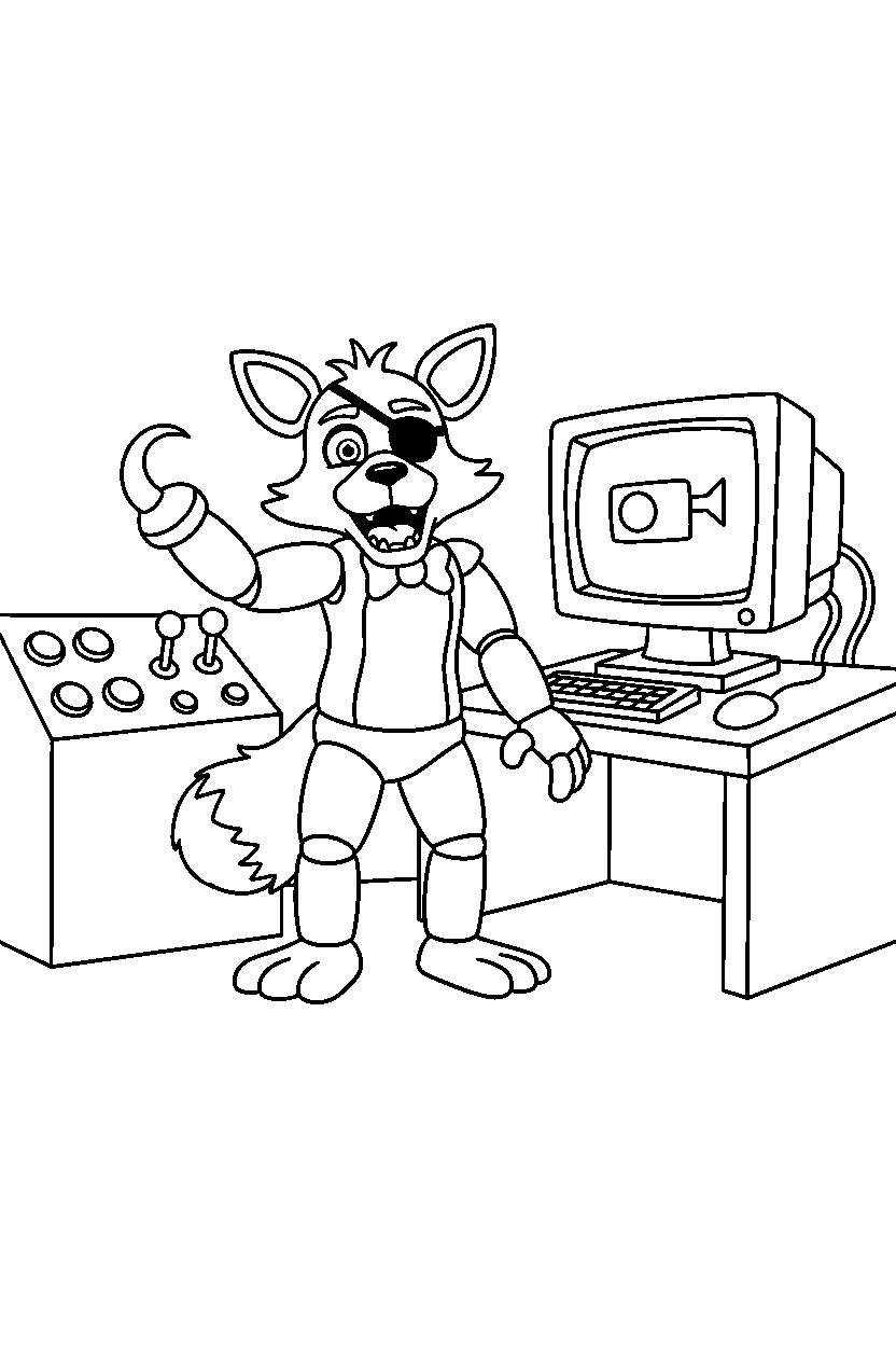 fnaf foxy waving in camera room line art