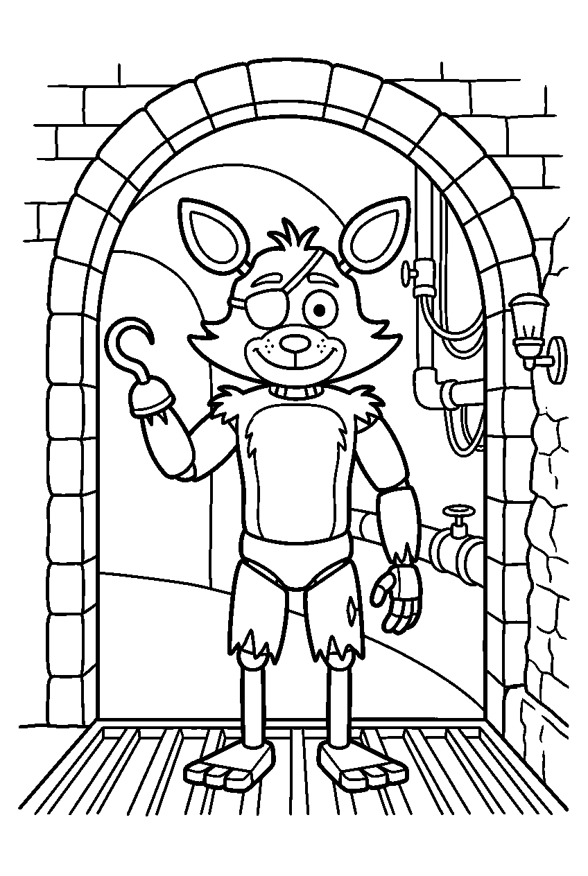 fnaf foxy waving in maintenance tunnel line art