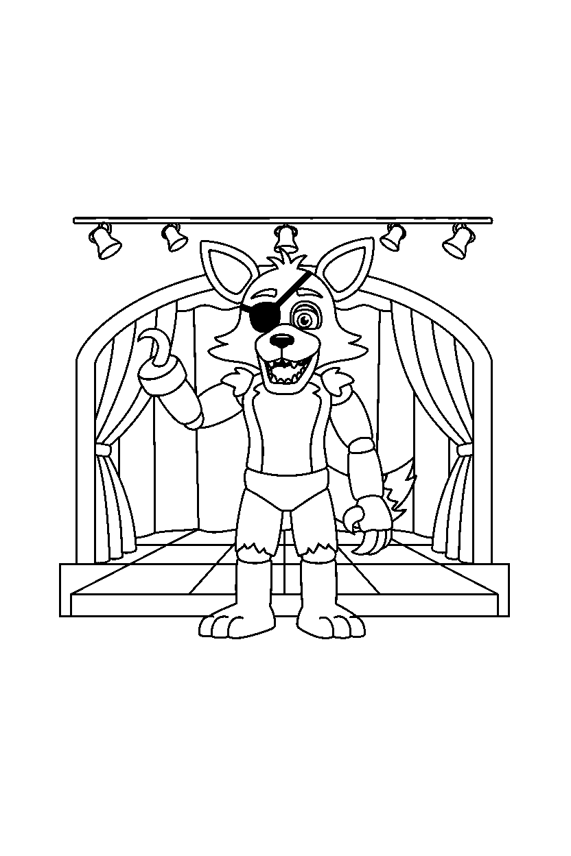 fnaf foxy waving in simple stage line art