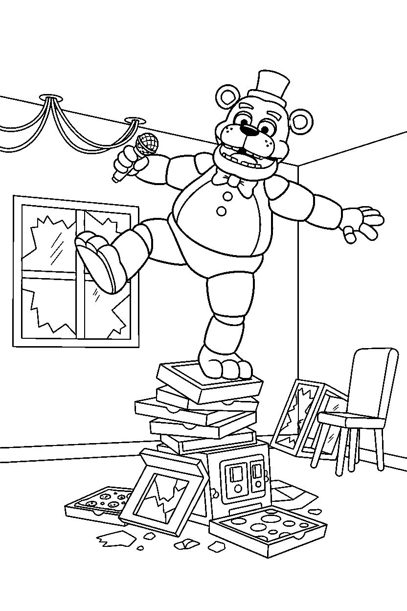 fnaf freddy fazbear balancing in hidden room line art