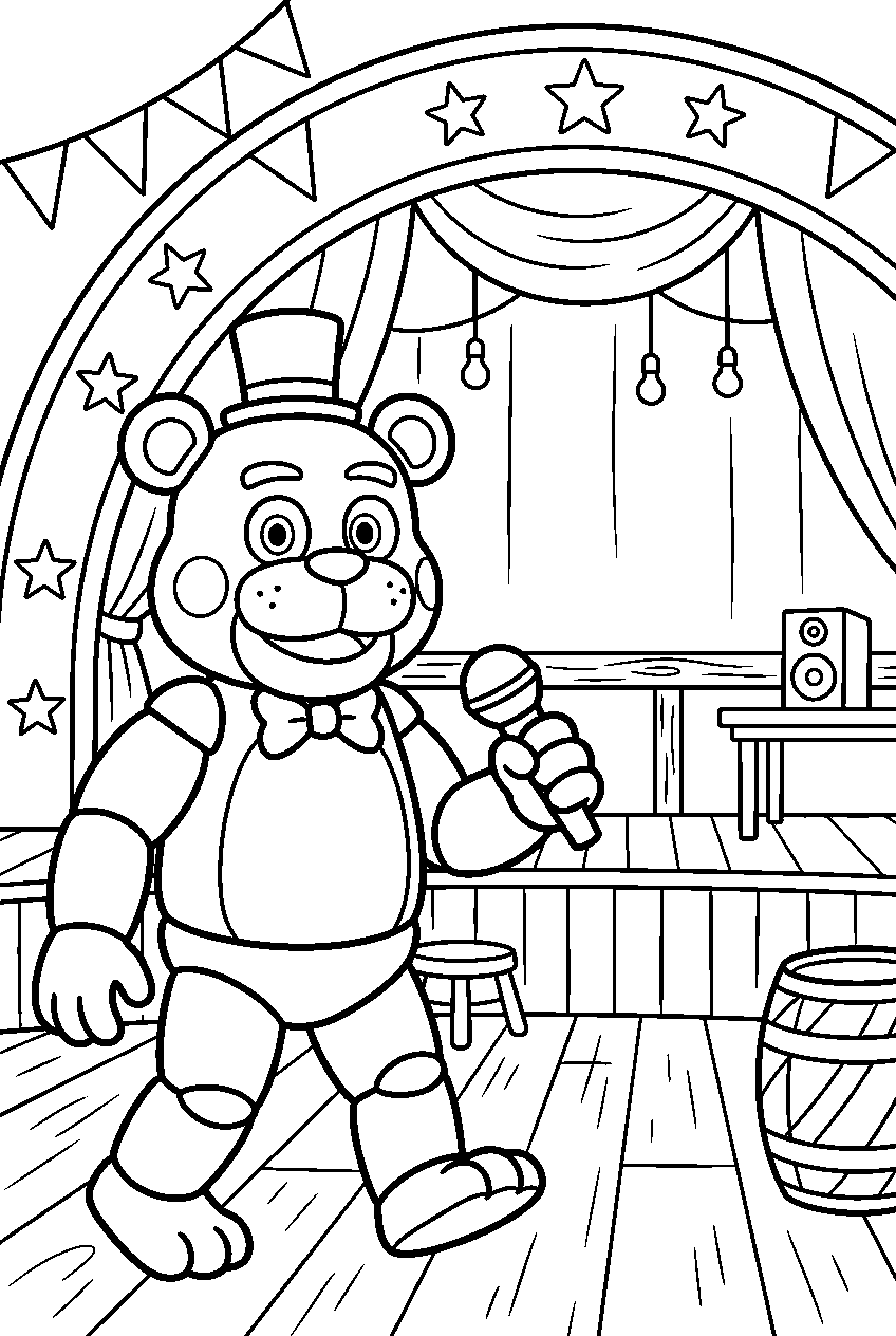fnaf freddy fazbear exploring in circus gallery line art