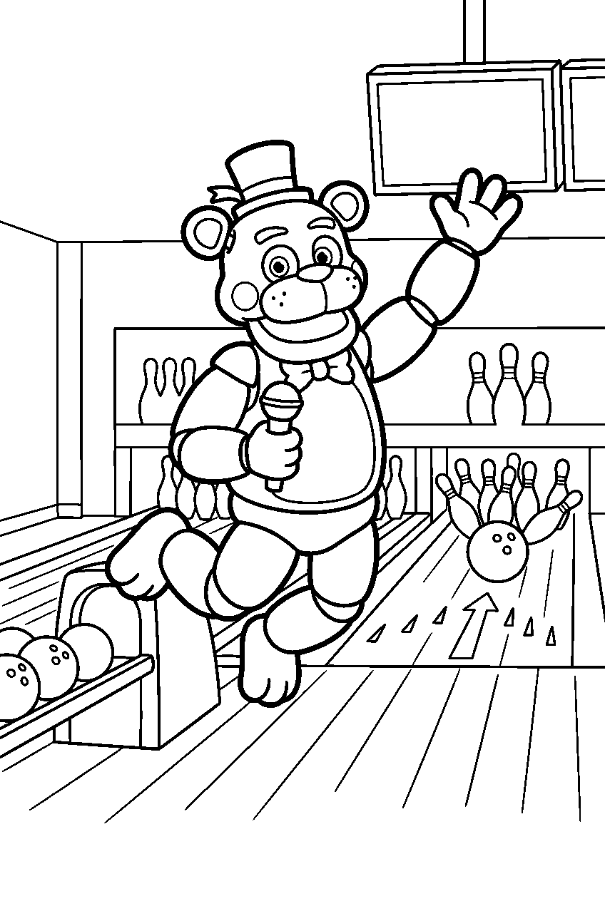 fnaf freddy fazbear jumping in bowling alley line art