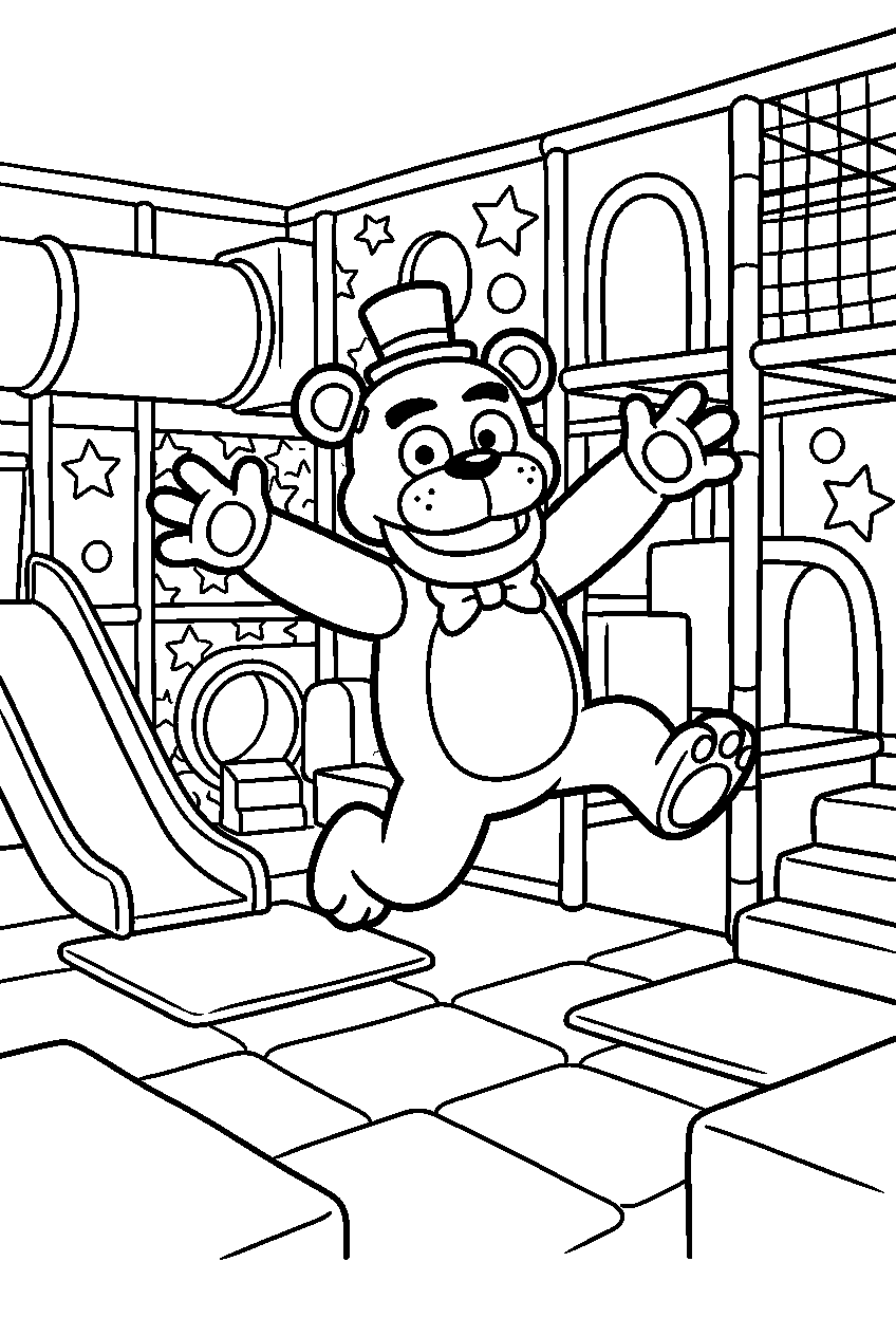 fnaf freddy fazbear jumping in daycare maze line art