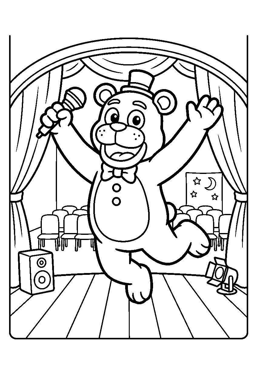 fnaf freddy fazbear jumping in daycare theater line art