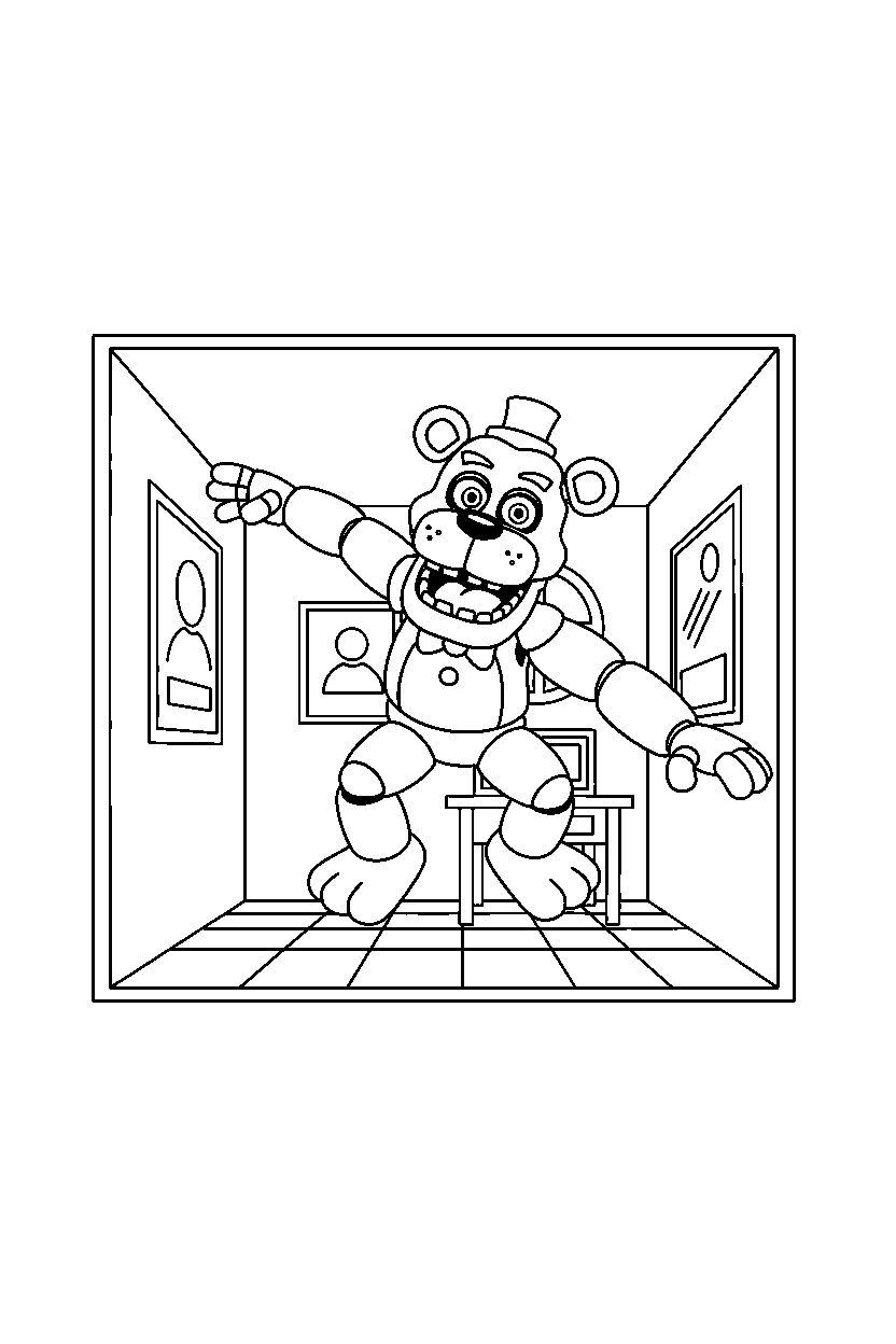 fnaf freddy fazbear jumping in side room line art