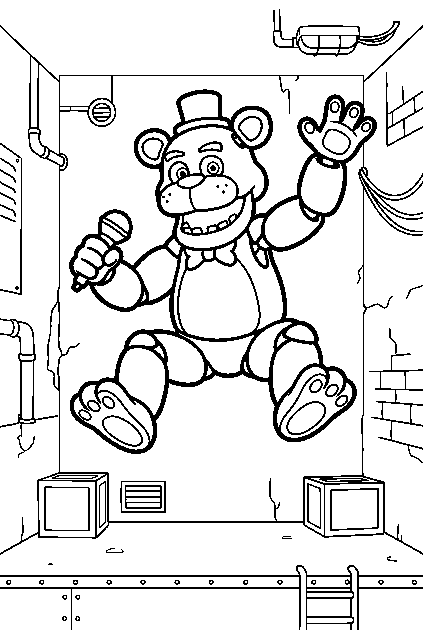 fnaf freddy fazbear jumping in underground facility line art