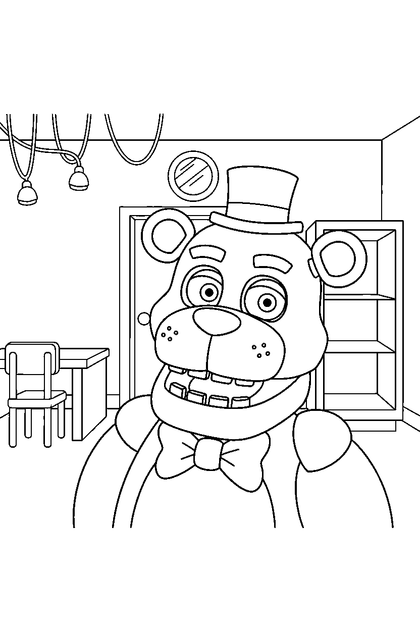 fnaf freddy fazbear observing in simple room line art