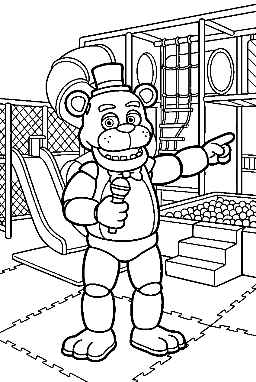 fnaf freddy fazbear pointing in indoor playground line art