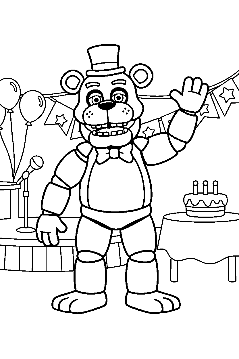 fnaf freddy fazbear posing in kids area line art