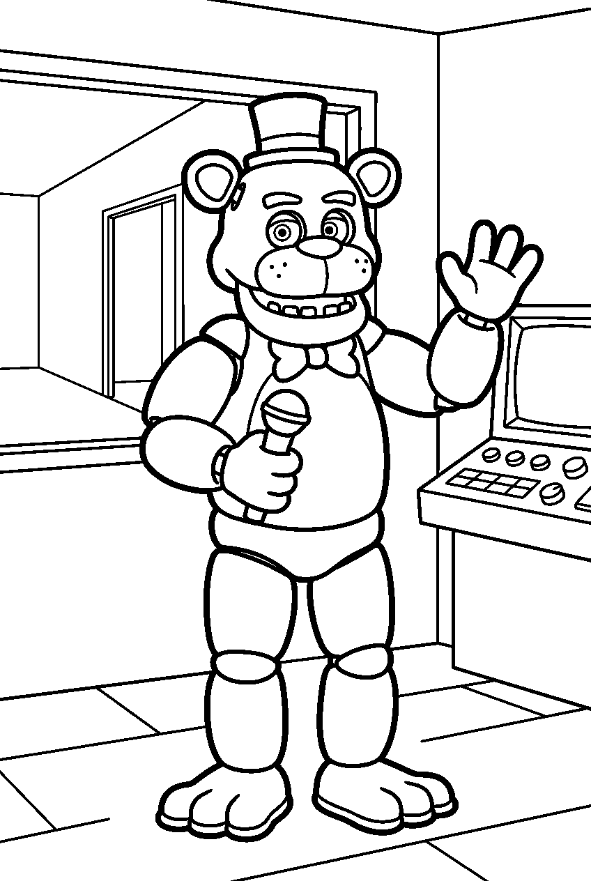 fnaf freddy fazbear posing in observation room line art