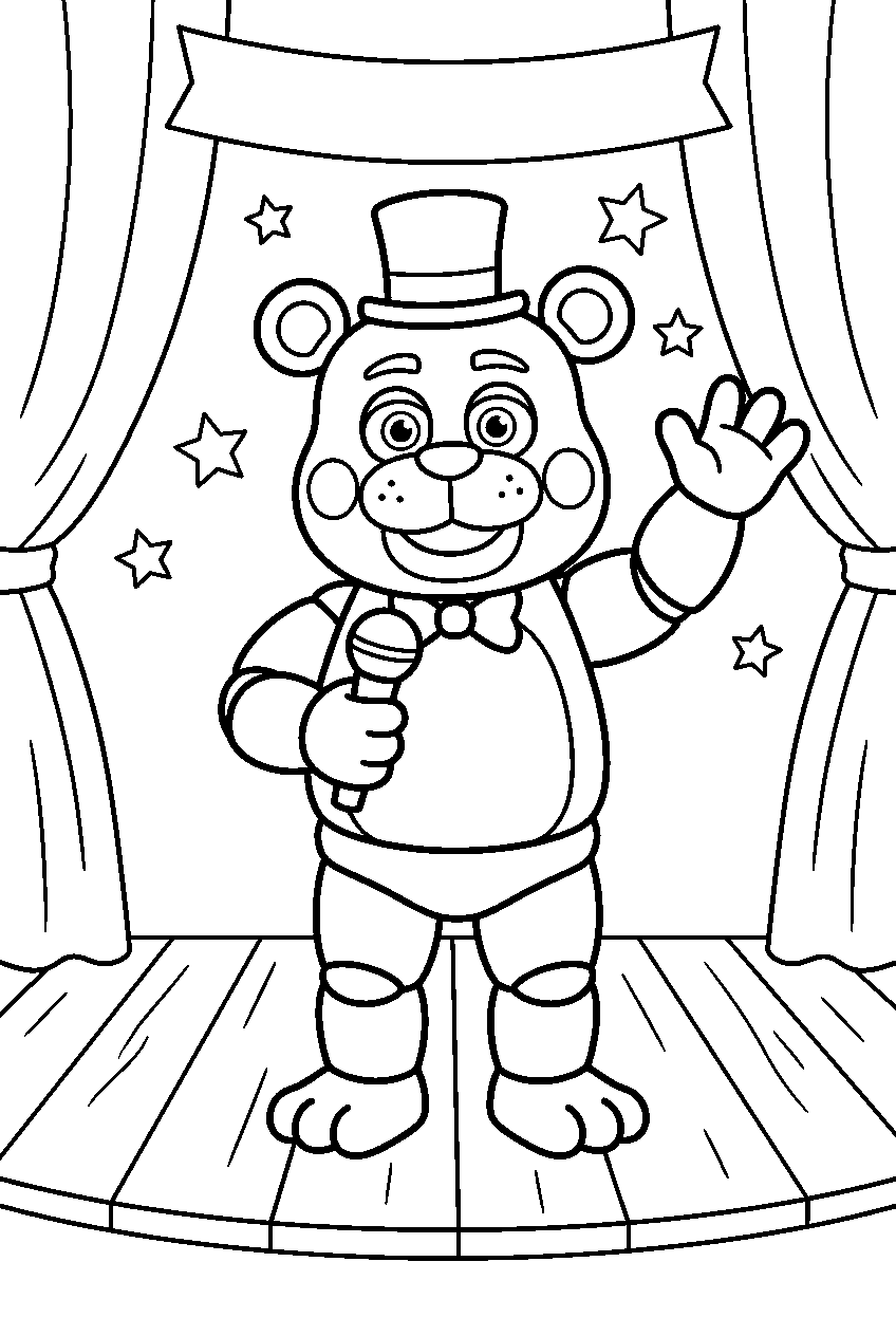 fnaf freddy fazbear posing on show stage line art