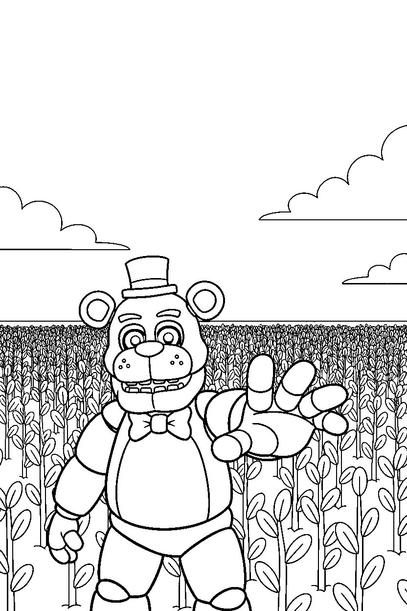 fnaf freddy fazbear reaching in crop field line art