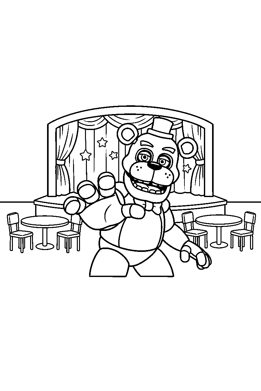 fnaf freddy fazbear reaching in dining area line art