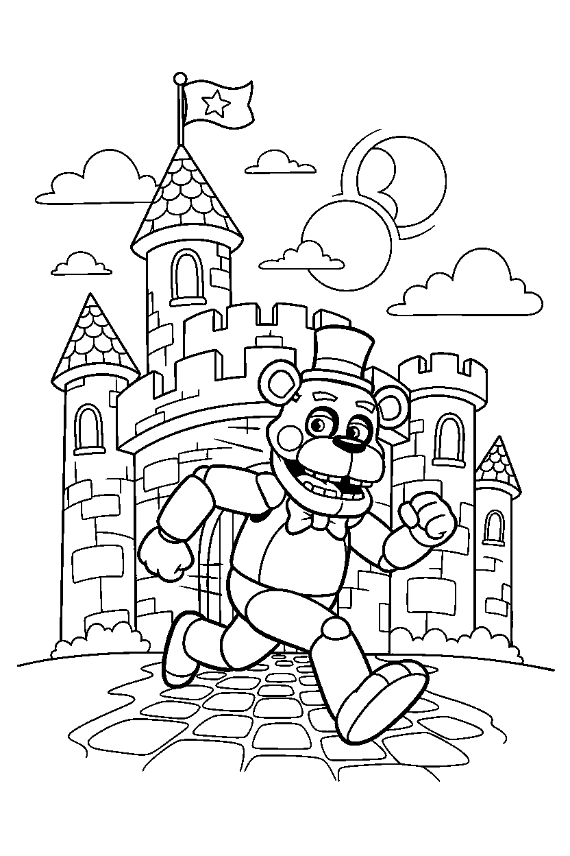 fnaf freddy fazbear running in castle line art