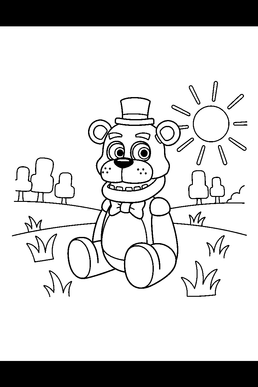 fnaf freddy fazbear sitting in grassy field line art