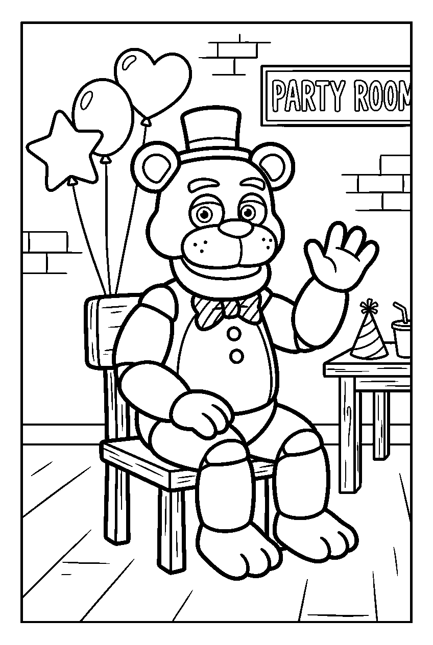 fnaf freddy fazbear sitting in hidden party room line art