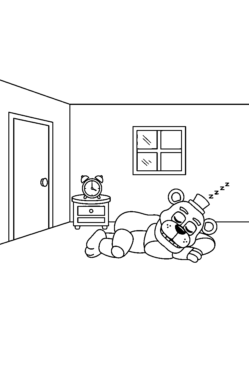 fnaf freddy fazbear sleeping in silent room line art