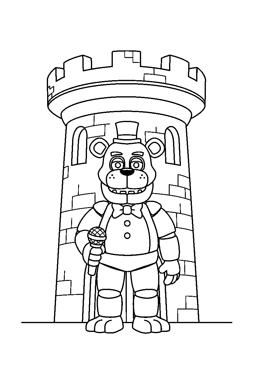 fnaf freddy fazbear standing calmly in tower line art