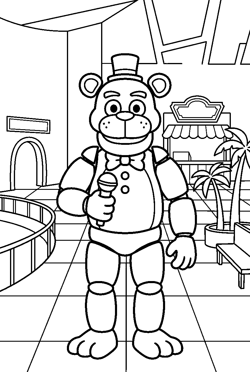 fnaf freddy fazbear standing in mega pizzaplex line art