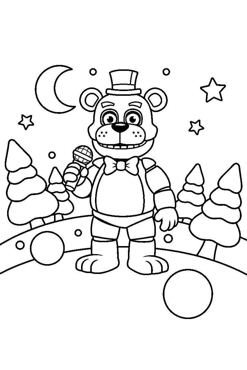 fnaf freddy fazbear standing on snowy hill line art