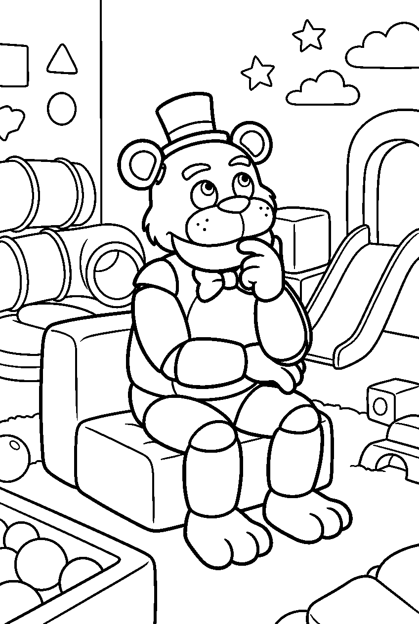 fnaf freddy fazbear thinking in indoor playground line art