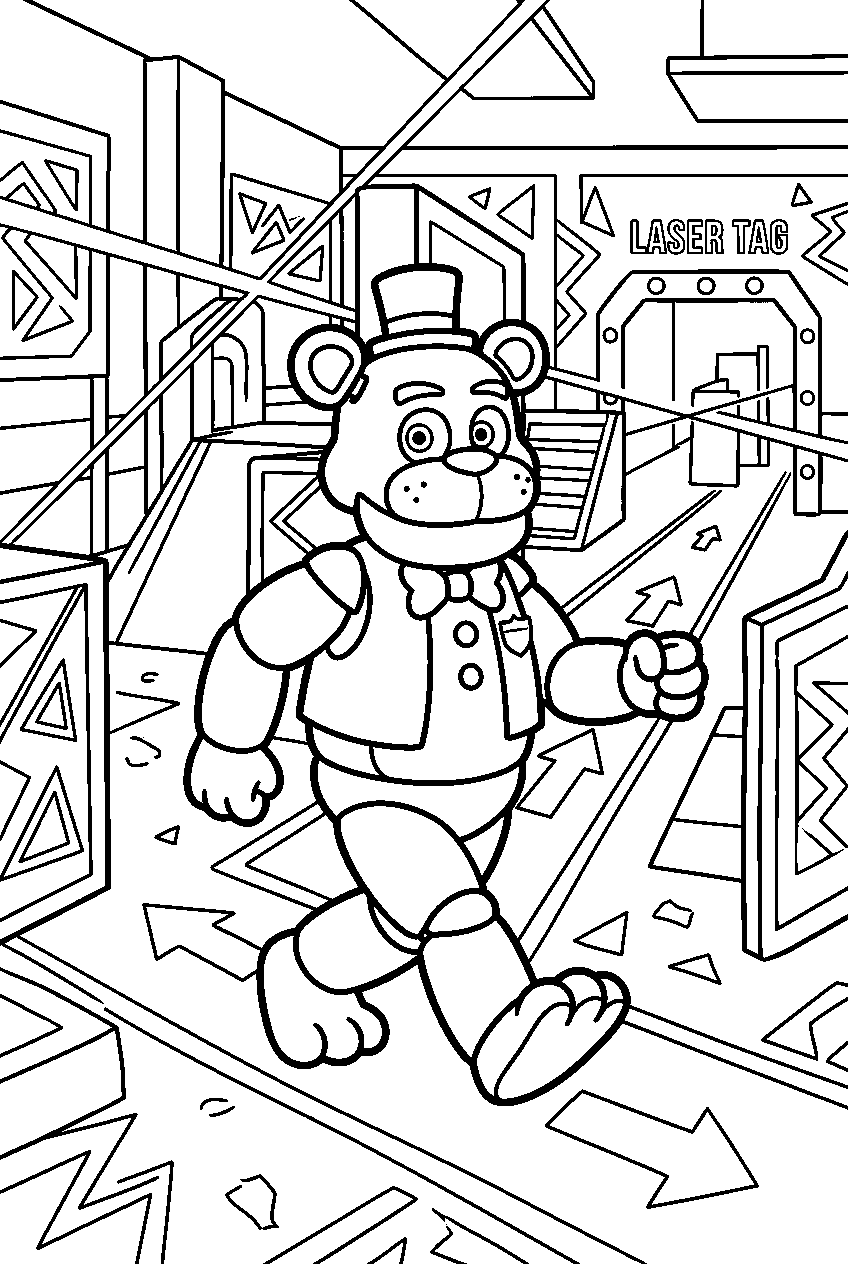 fnaf freddy fazbear walking in laser tag arena line art