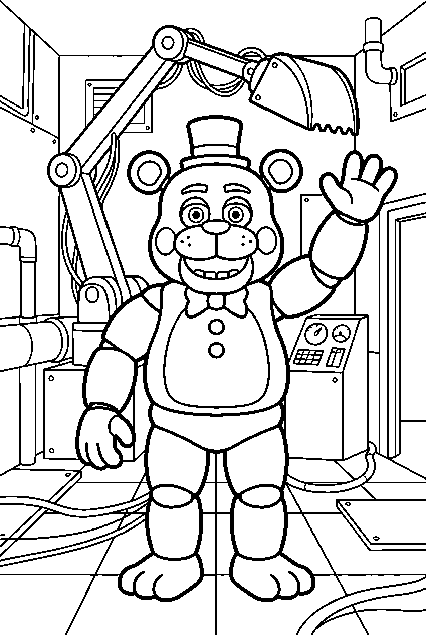 fnaf freddy fazbear waving in scooping room line art