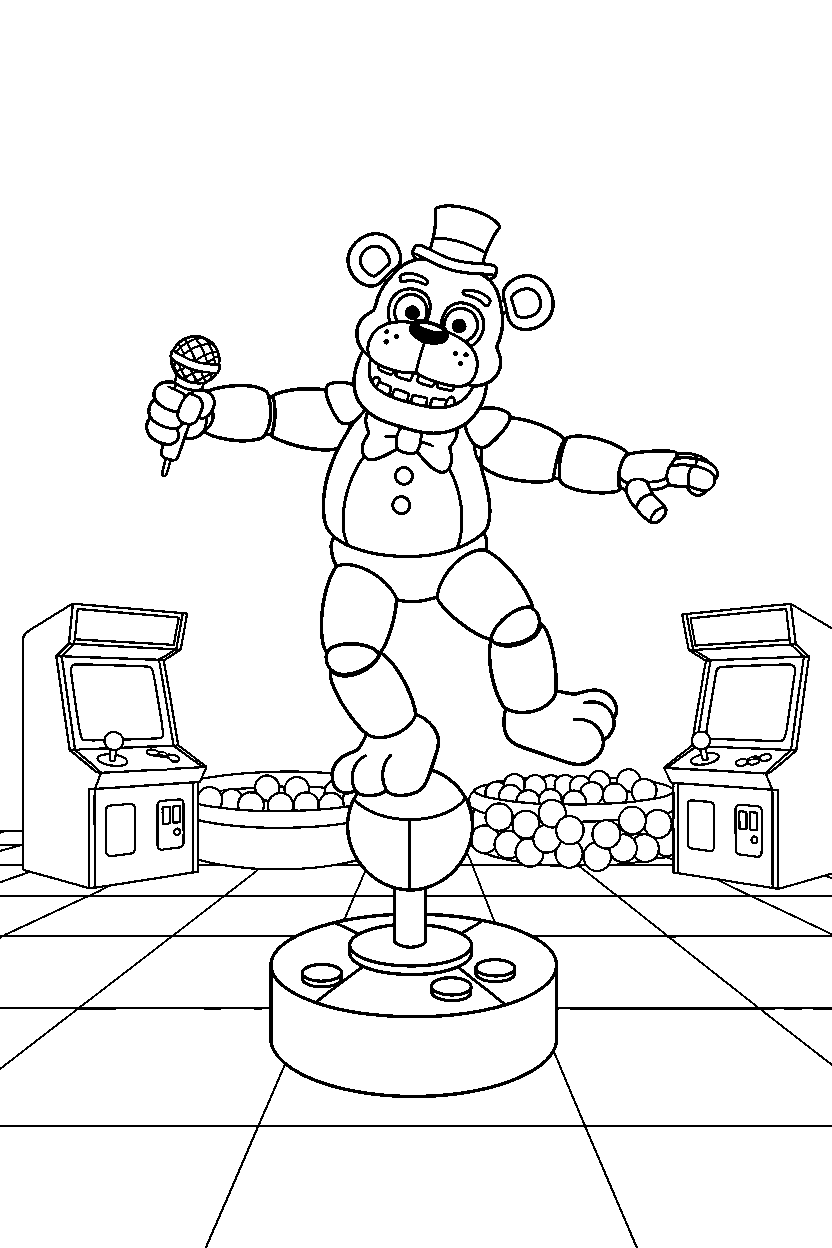 fnaf golden freddy balancing in game room line art