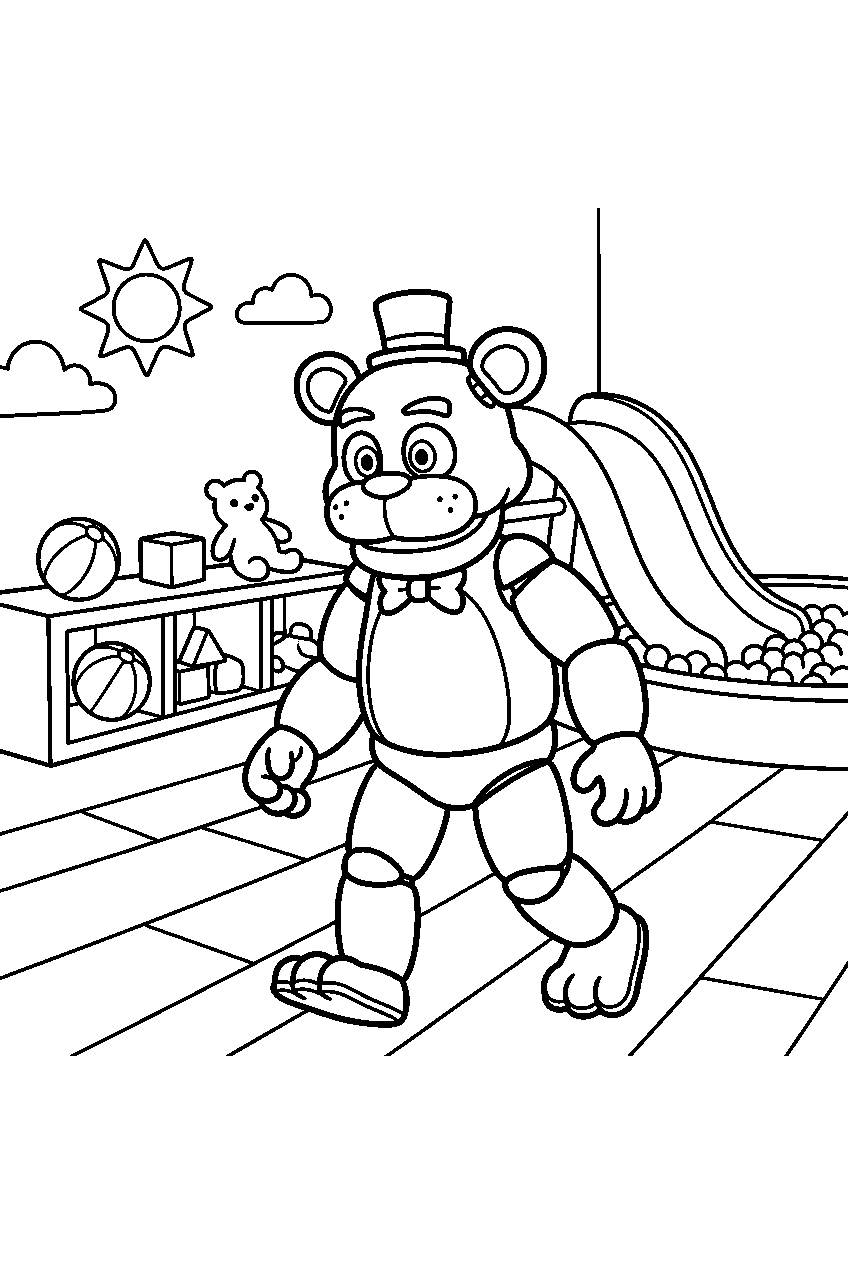 fnaf golden freddy exploring in daycare line art