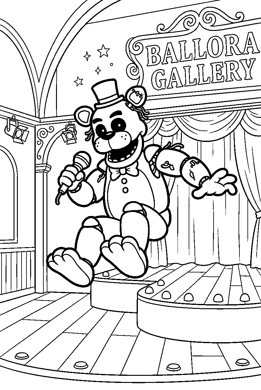 fnaf golden freddy jumping in ballora gallery line art