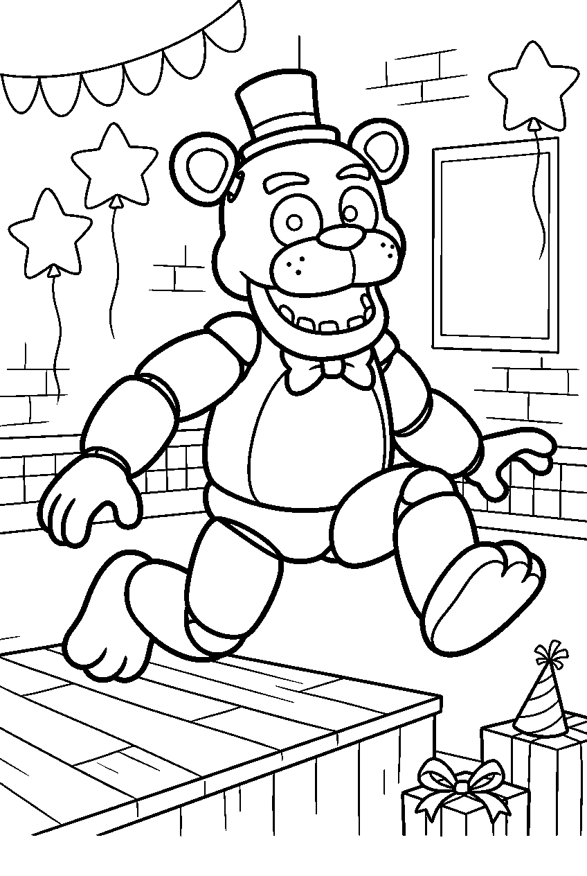fnaf golden freddy jumping in hidden party room line art