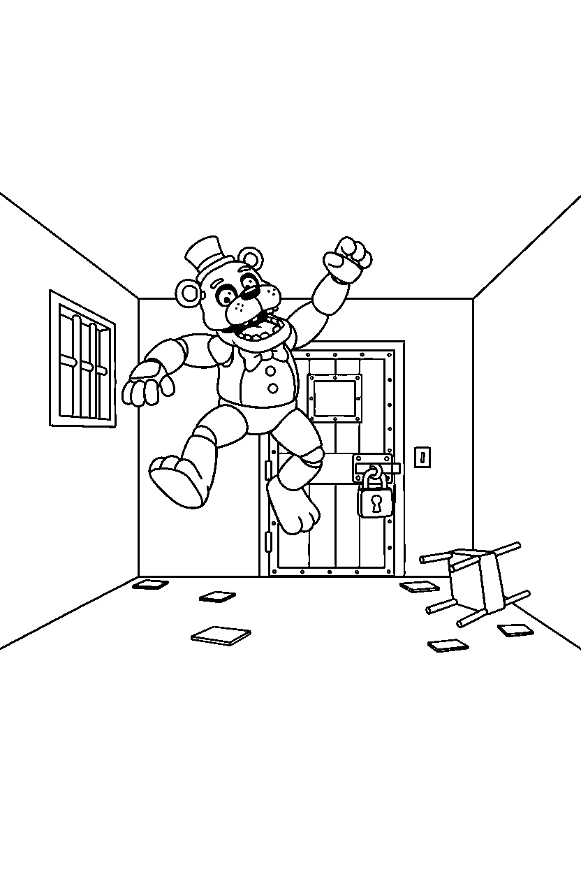 fnaf golden freddy jumping in locked room line art