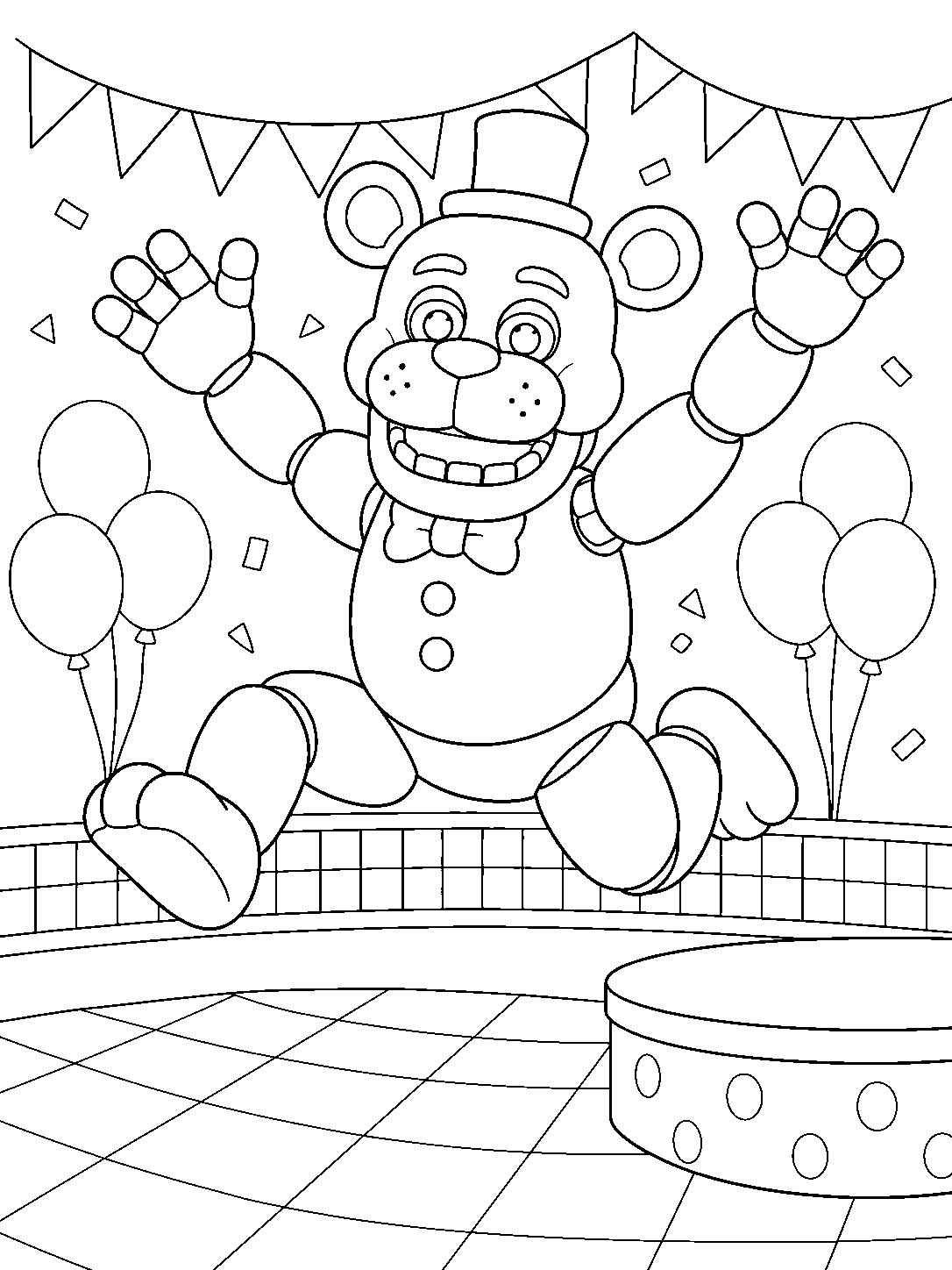 fnaf golden freddy jumping in party room line art