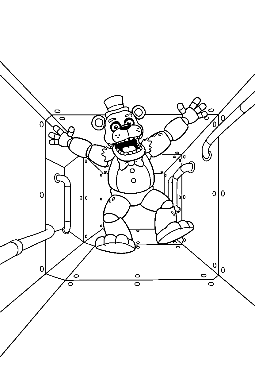 fnaf golden freddy jumping in vent tunnel line art