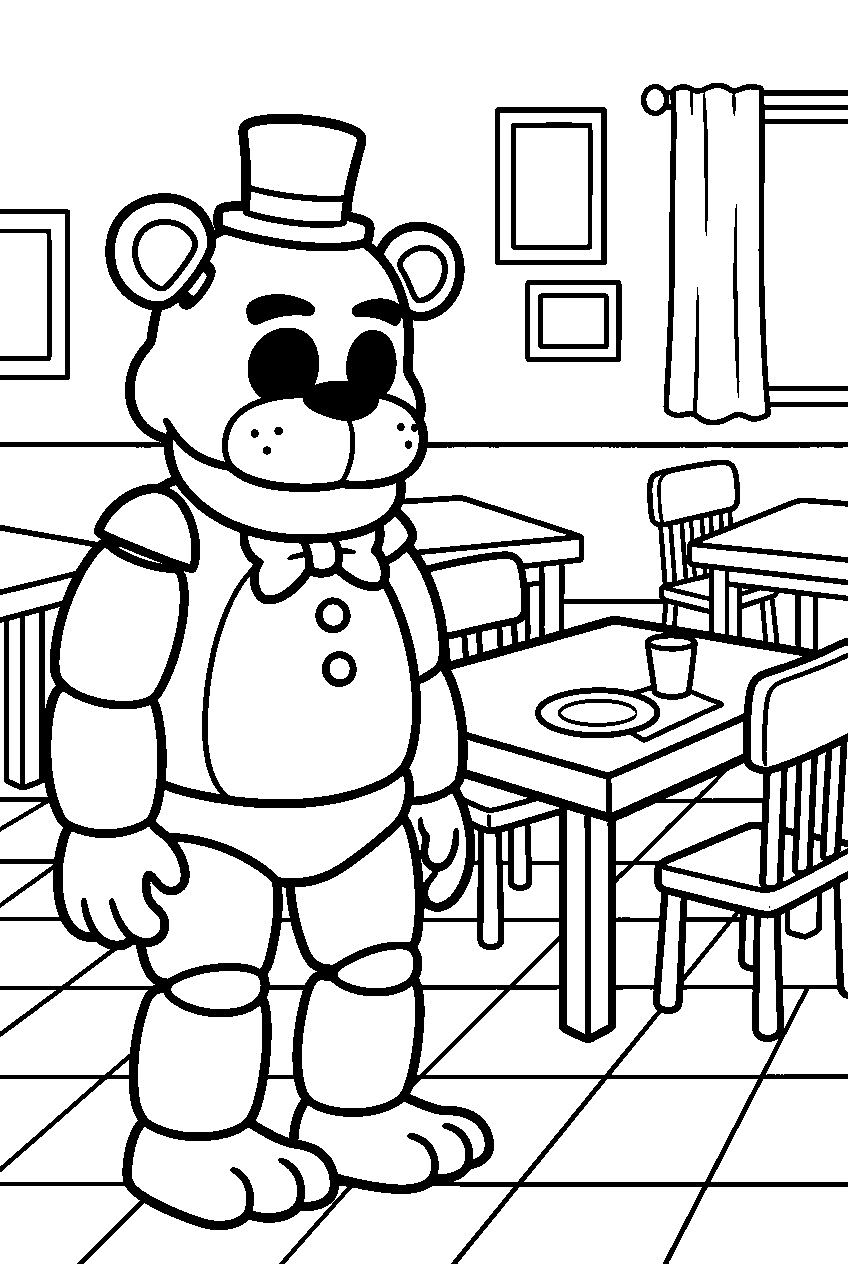 fnaf golden freddy observing in dining area line art