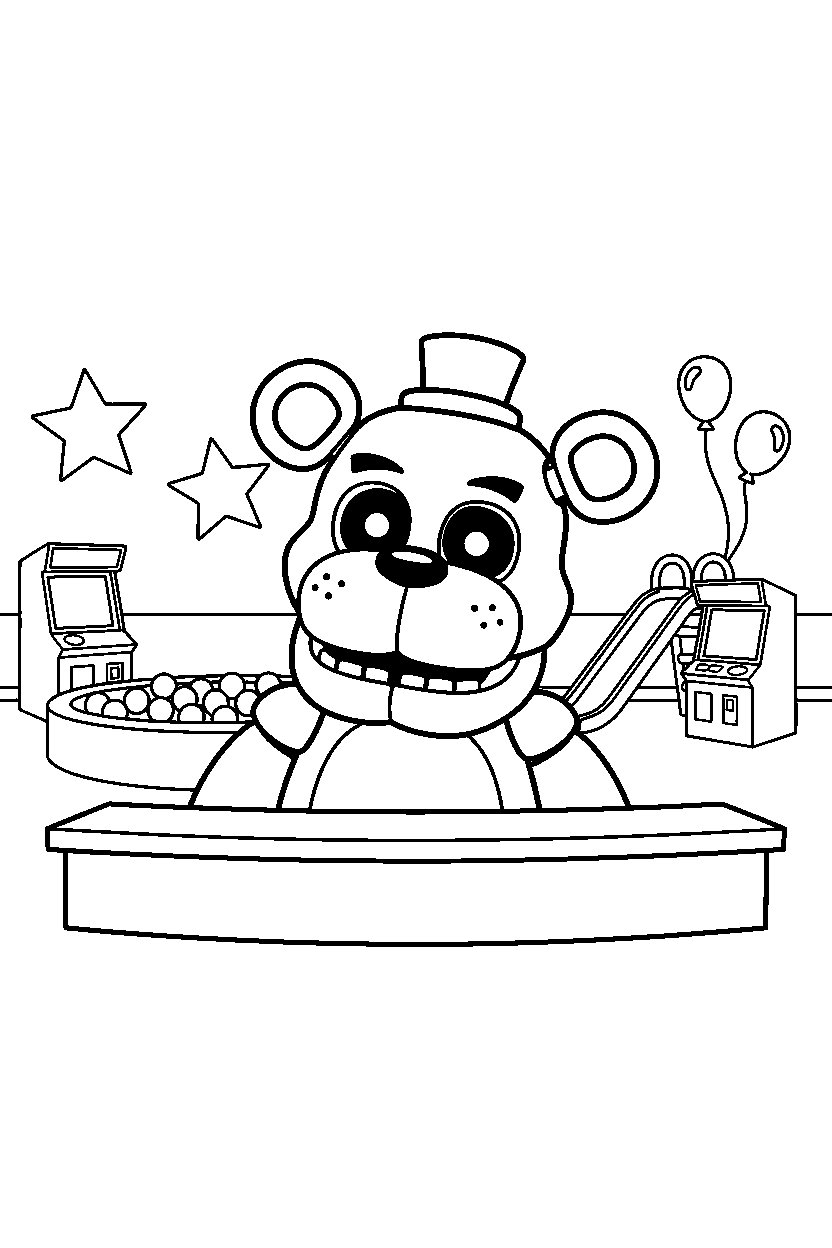 fnaf golden freddy observing in kids area line art