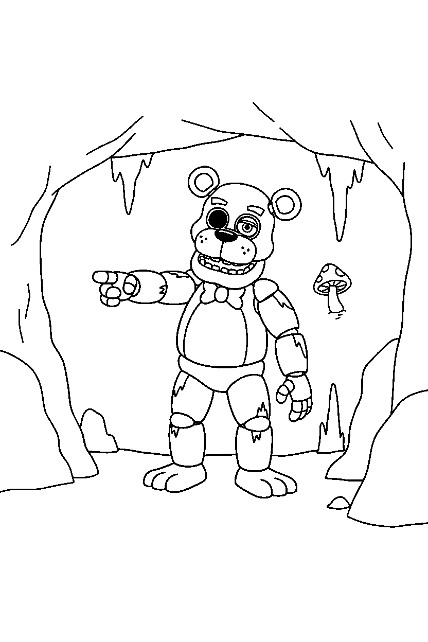 fnaf golden freddy pointing in underground cave line art