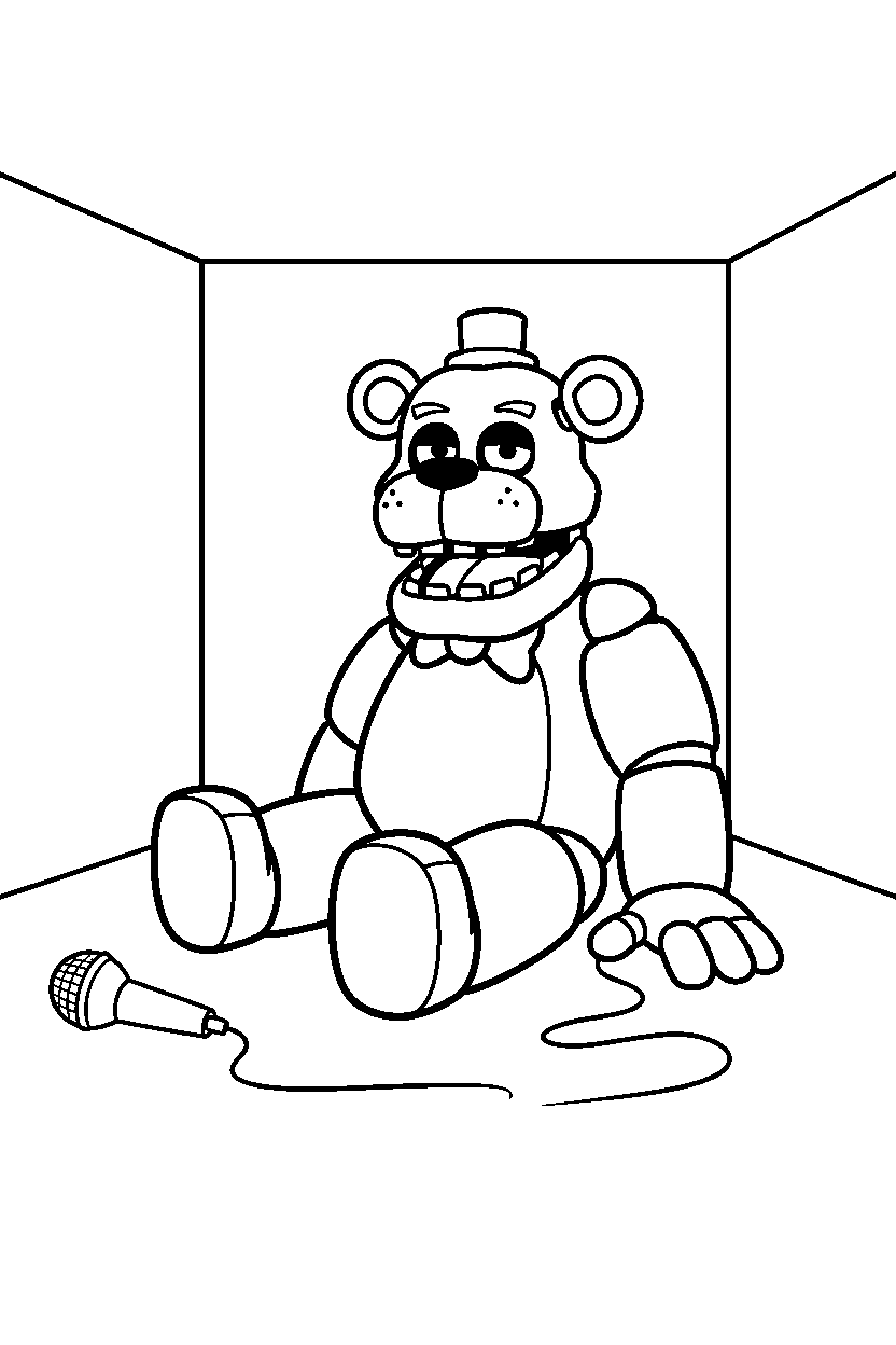 fnaf golden freddy resting in empty room line art