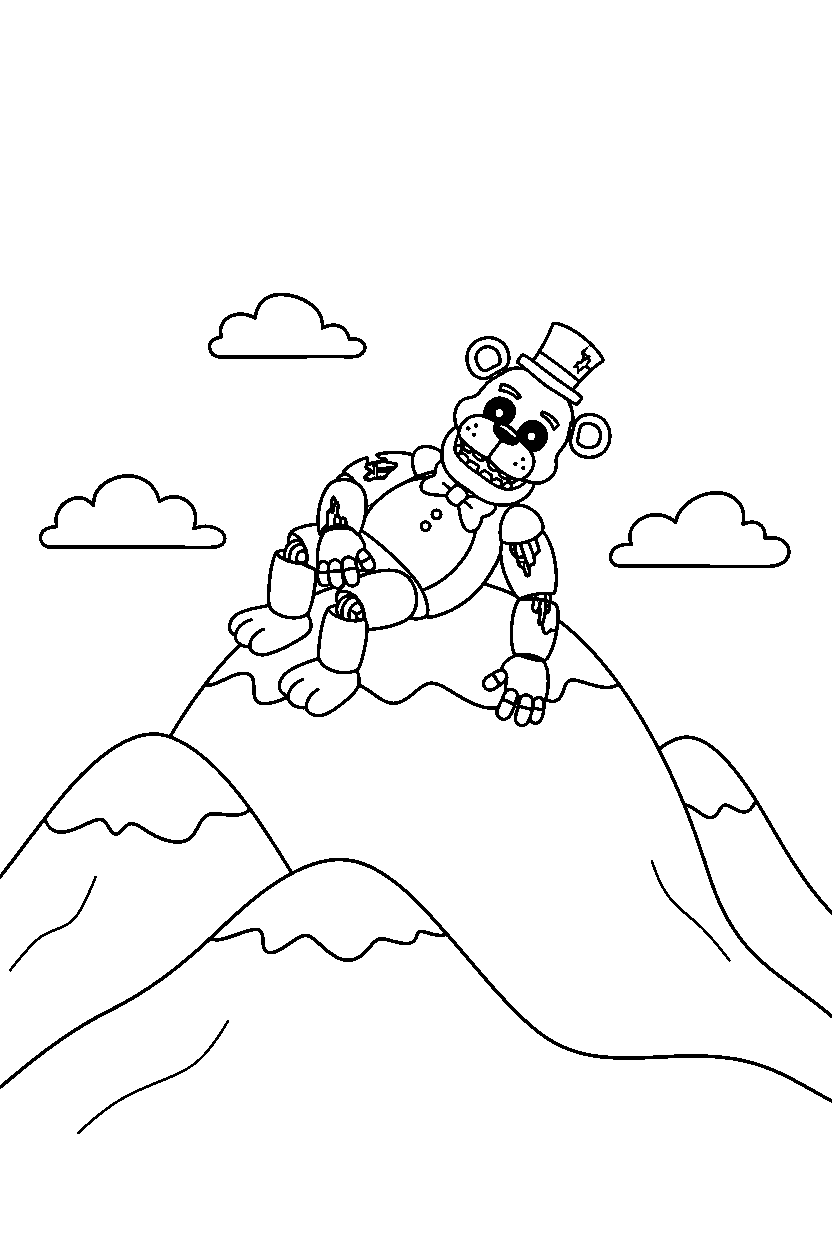 fnaf golden freddy resting on mountain line art