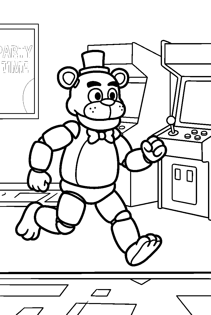 fnaf golden freddy running in game room line art
