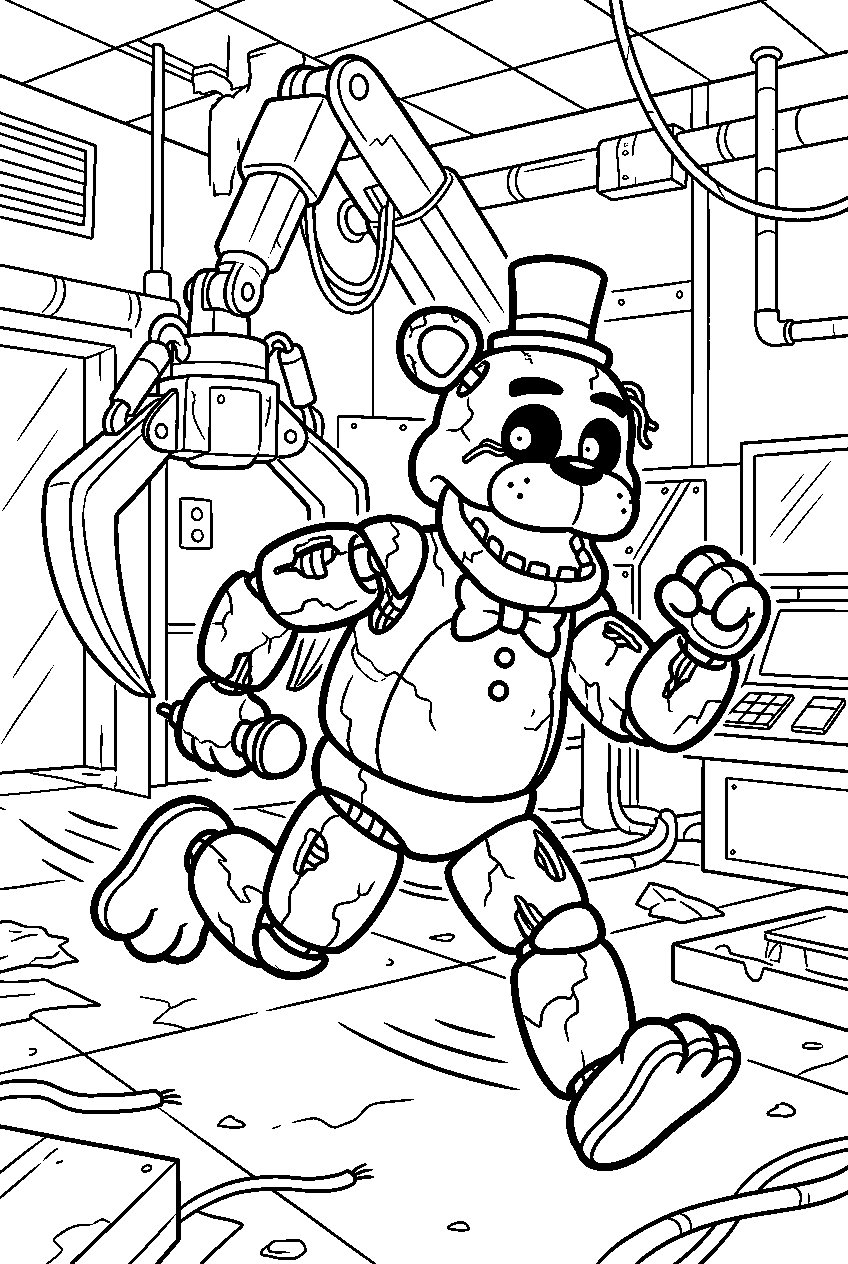 fnaf golden freddy running in scooping room line art
