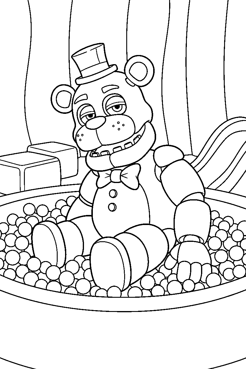 fnaf golden freddy sitting in ball pit area line art