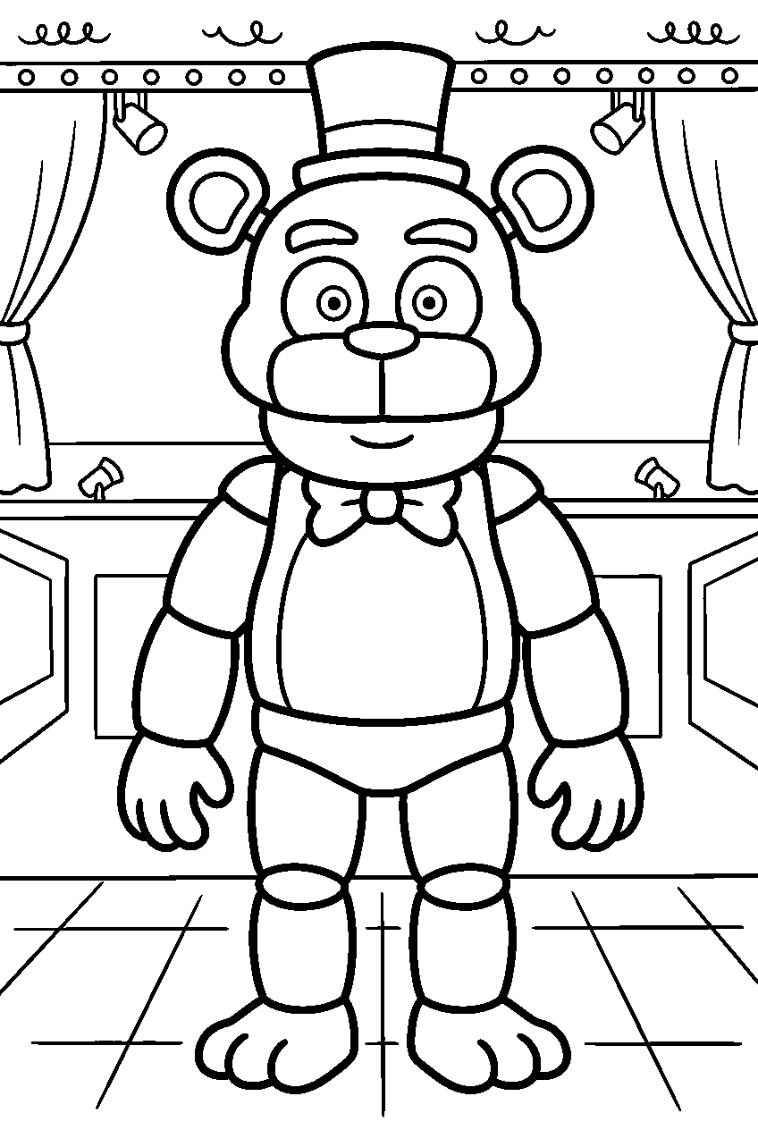 fnaf golden freddy standing in ballora gallery line art