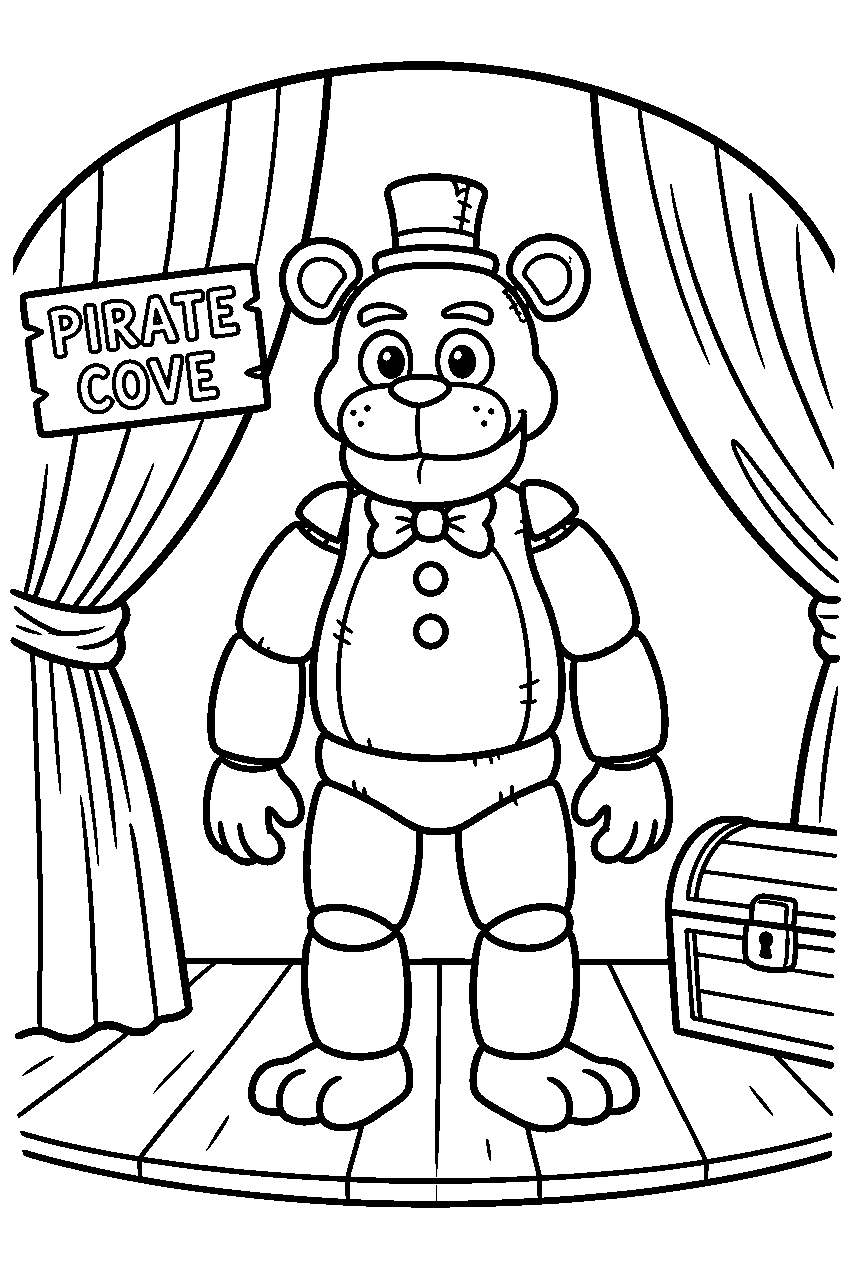 fnaf golden freddy standing in pirate cove line art