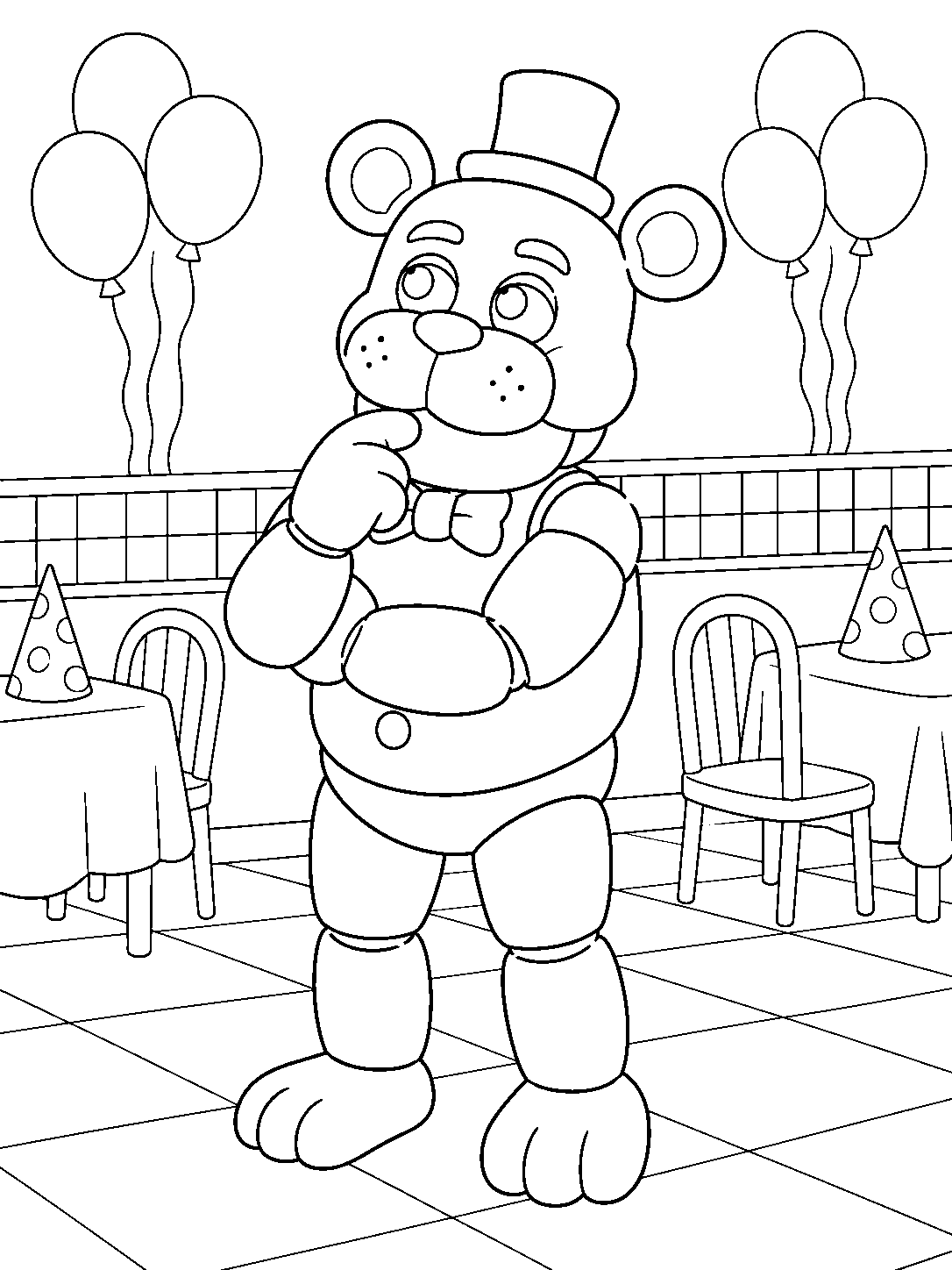 fnaf golden freddy thinking in dining area line art