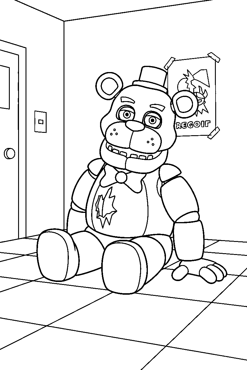 fnaf golden freddy watching in checker floor room line art