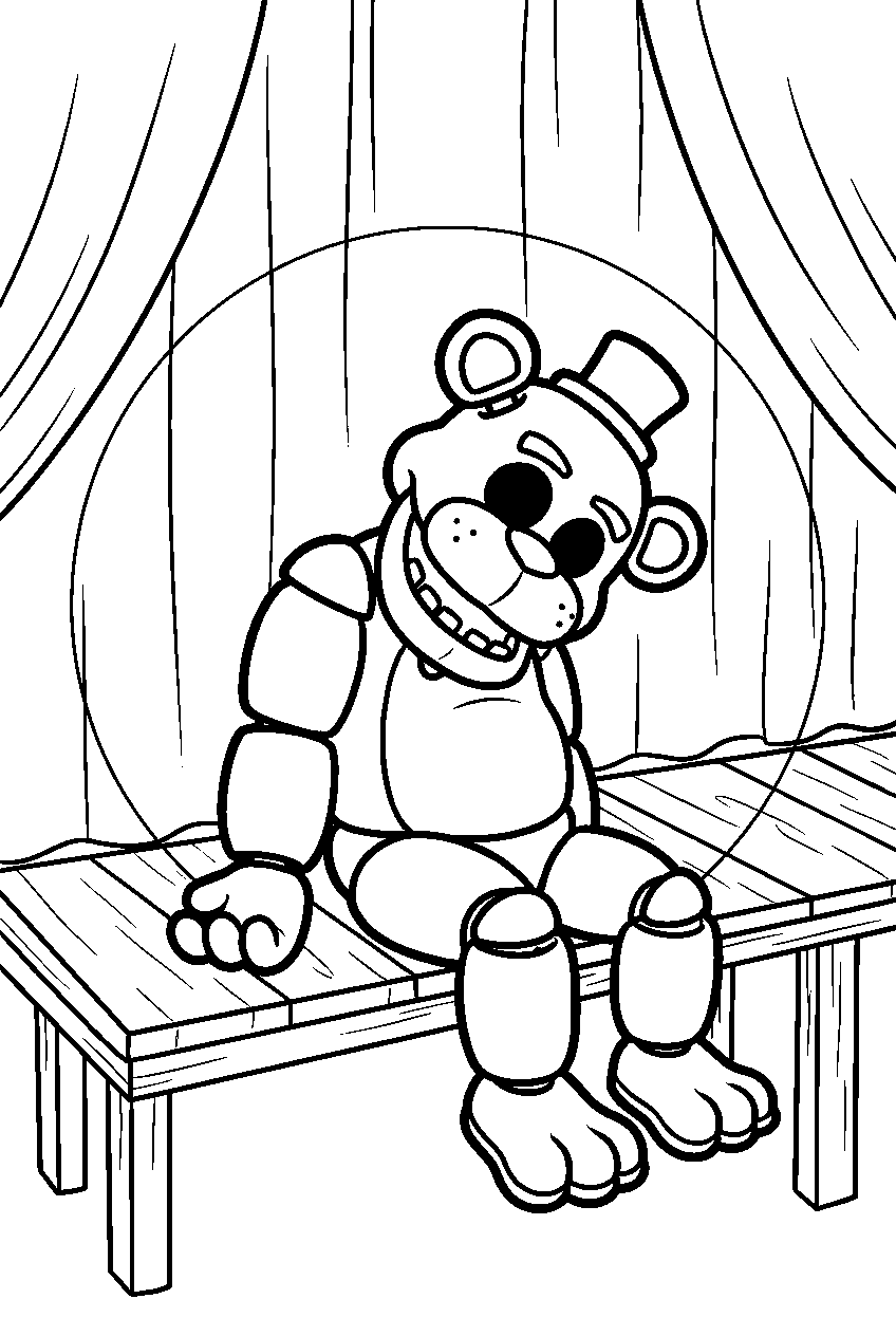 golden freddy reappearing beneath one round spotlight on the unused side stage line art