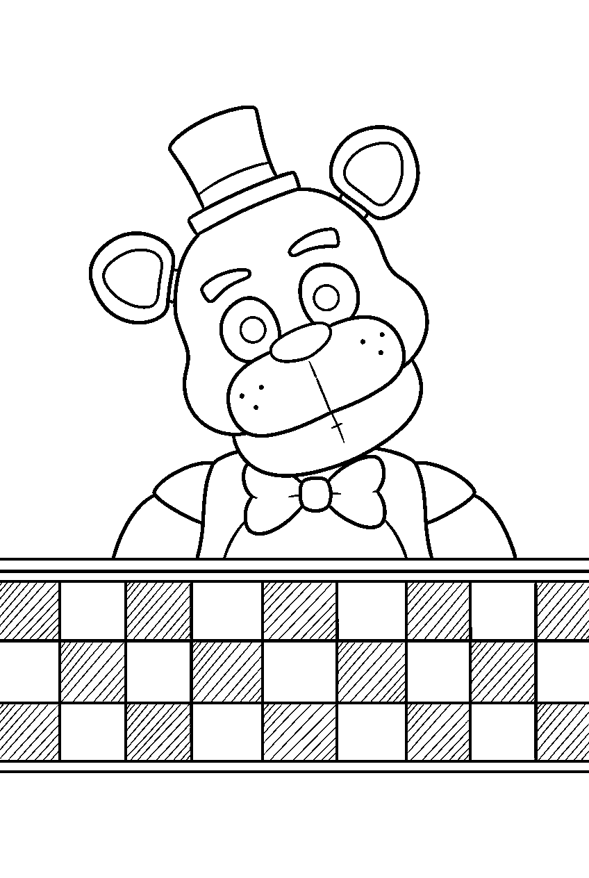 golden freddy tilting his head in a simple portrait above the checkerboard wall line art