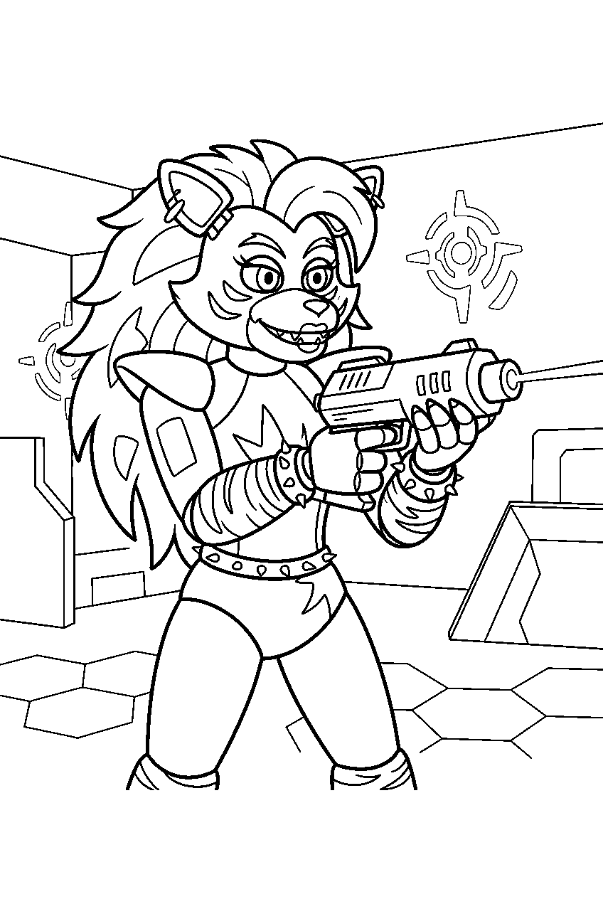 fnaf roxanne wolf aiming a laser blaster in fazer blast line art